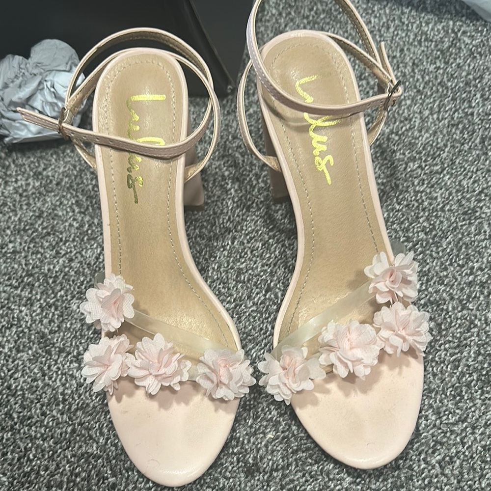 Lulu's Pink Floral Heels with Ankle Strap